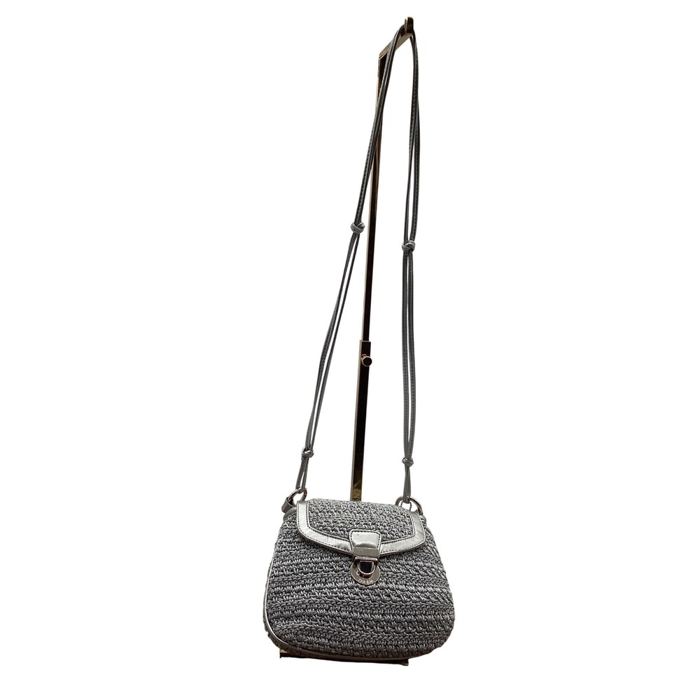 The Sak Silver Crochet Crossbody Bag Metallic Handcrafted Shoulder Bag Small - Picture 1 of 9